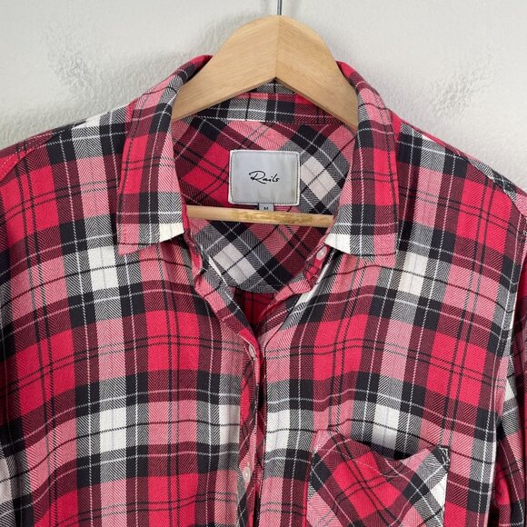 Rails Womens Medium Hunter Scarlet Ash White Plaid Button Up Shirt Long Sleeve - Picture 2 of 8